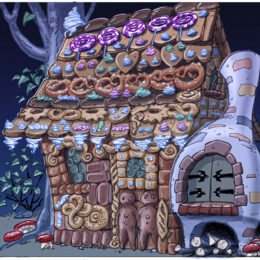 Décors de théâtre, maison de Hans et Gretel